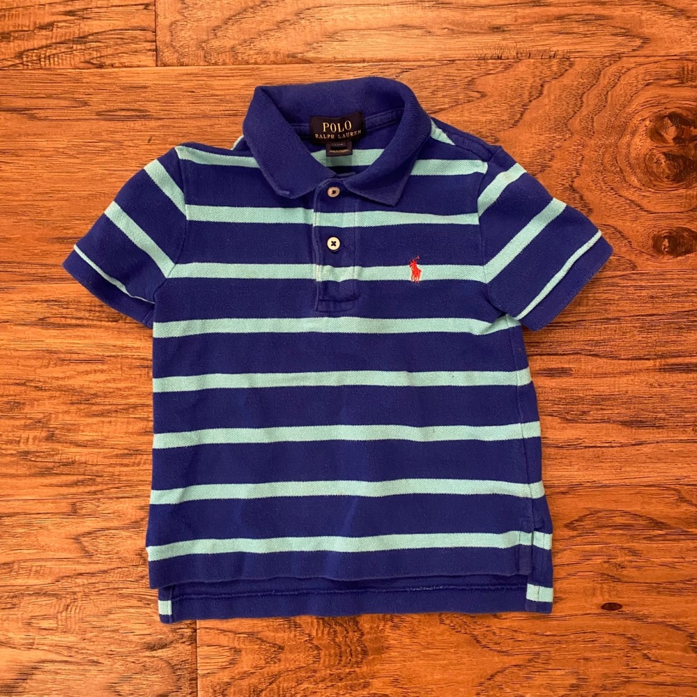 Polo Ralph Lauren Polo Shirt Toddler 2T Blue Striped Short Sleeve Cotton Pony